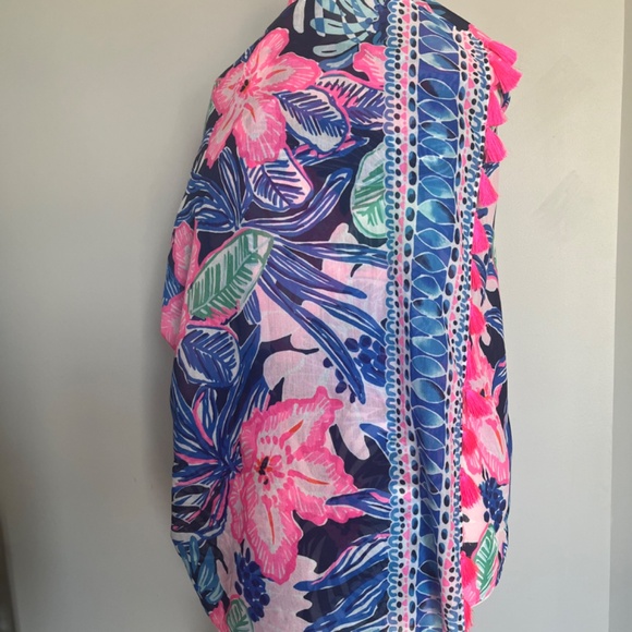 Lilly Pulitzer Resort Scarf Sugar Engineered Mambo Wrap High Tide Floral Hibiscu - Picture 5 of 11